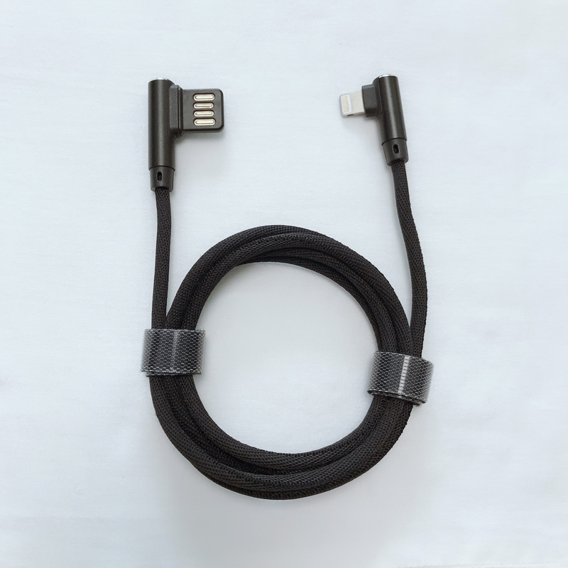 Kaksipuolinen USB 2.0, kaksoissuuntainen kulma punottu, nopeasti ladattava, pyöreä alumiinikotelo, USB-datakaapeli mikro-USB, tyyppi C, iPhonen salaman lataus ja synkronointi